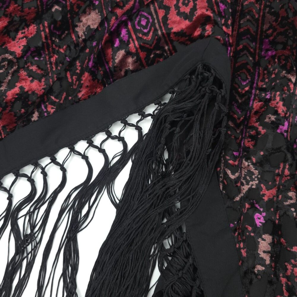 IDYLLWIND Dean Ikat Velvet Rocket Kimono Black Fringe Artsy Beachy Western Boho - Picture 9 of 11